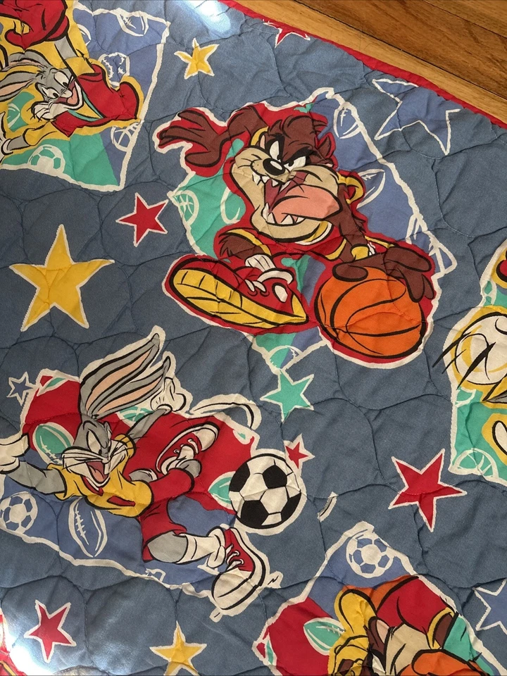 Manta de bebé acolchada vintage 1997 Looney Tunes Bugs Bunny And Tasmania Devil Foto 2 de 4