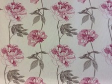 TISSU RIDEAU ROSE FLEURI 10m PRESTIGIEUX "Linette" rose coton imprimé panama