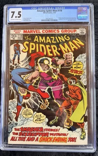 Rare “Amazing Spider-Man” #118 Marvel 3/1973 “Smasher & Disruptor” App CGC 7.5