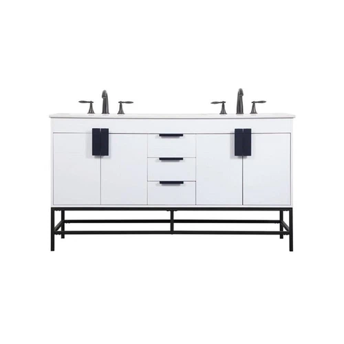 Elegant Decor Eugene 60" Aluminum and MDF Double Bathroom Vanity in White - Picture 3 of 8