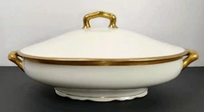 Antique French Limoges Oval Covered Vegetable Tureen Serving Dish Heavy Gild