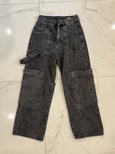 Dark Grey Grunge Baggy Cargo Jeans