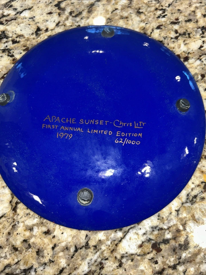 "Esmalte artesanal vintage de mediados de siglo de 8"" en placa de cobre Apache Sunset Chris Litt" Foto 4 de 4