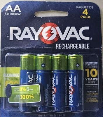 Rayovac Rechargeable AA Batteries (4 Pack), NiMH Double A Batteries