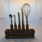 Vintage Bar Set Of 5 Cutlery Utensils In Wooden Holder Old Homestead  Japan — photo 1