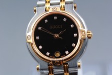 Vintage Near MINT New Batt GUCCI 9000L Gold Diamonds Ladies Watch From JAPAN