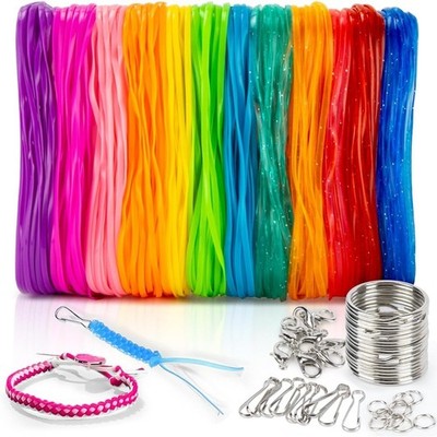 Plastic Lanyard String Craft Kit for Bracelets and Keychains, Weaving Cord with