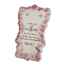 Vtg Scissors Keeper Holder Wall Pocket Ceramic Pink Sponge Craft Sewing Room