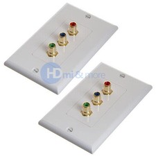 2x Component Video + Audio RGB 3 RCA AV Wall Face Plate Gold Plated White