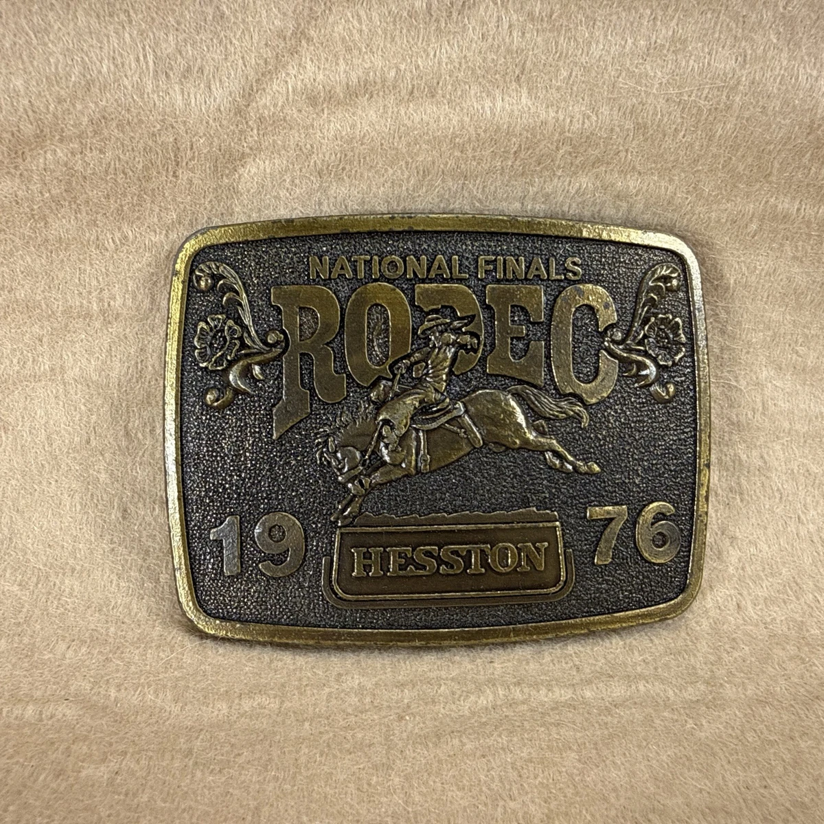 Vintage 1976 Hesston National Finals Rodeo Collectible Brass Belt Buckle Hesston Brass Rodeo Belt Buckles for sale | eBay main image 2