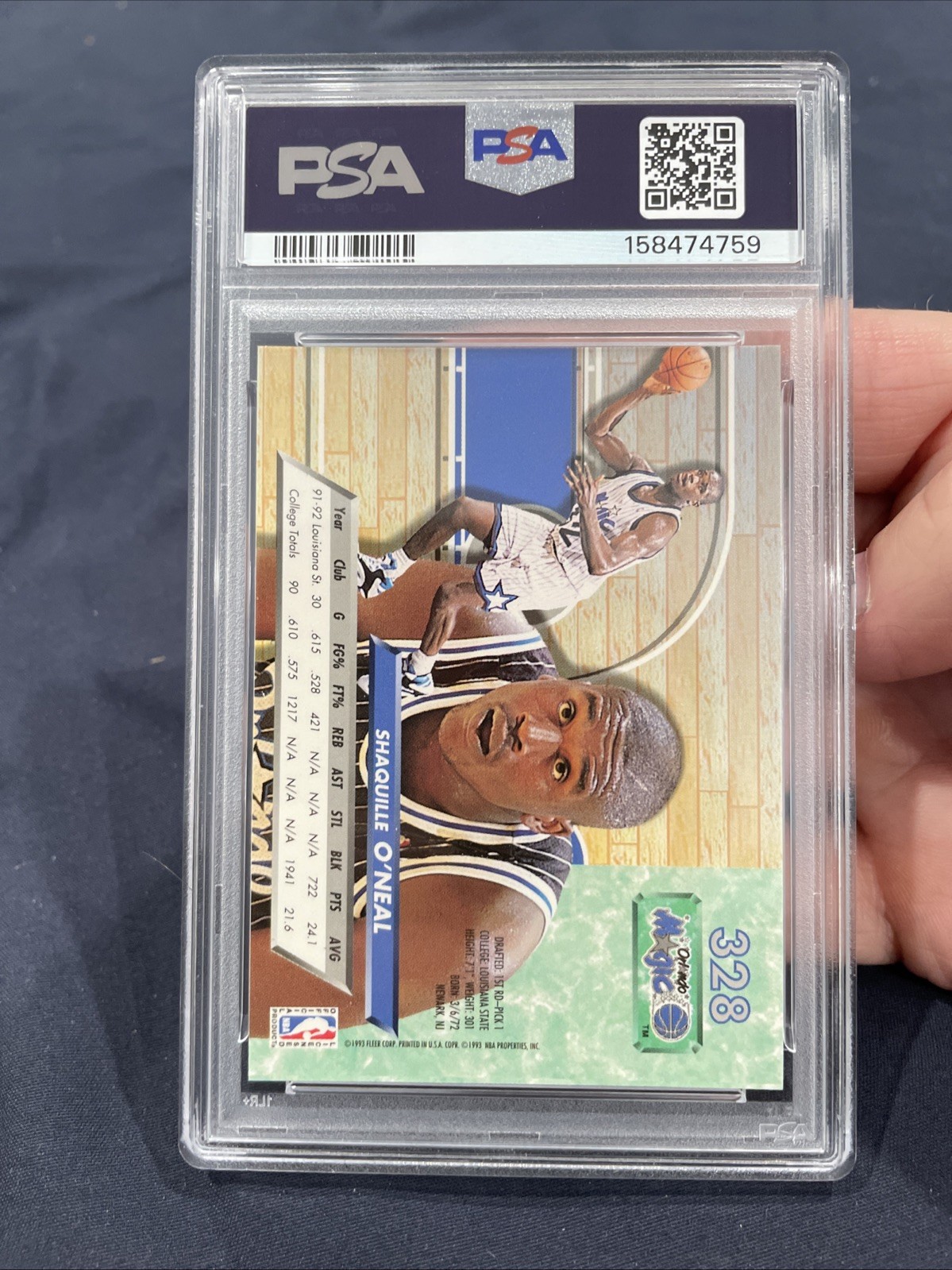 1992-93 Fleer Ultra - Shaquille O'Neal #328 (RC) PSA 9 view 2