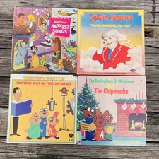 4 Vinyl LP 33 RPM Captain Kangaroo, 2 Chipmunks Albums, & Walt Disney Songs