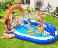 2026 Large Inflatable Play Center,Kiddie Pool with Water Slide Sprinkler,121''X7
