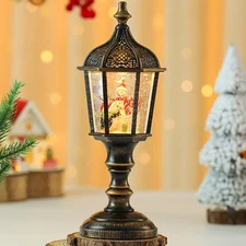 Snow Globe Lantern Lighted Musical Glittering Water Swirling Snowfall Singing...