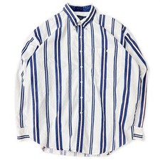 Vintage Ralph Lauren Chaps Striped Oxford Style Button Up Shirt White Blue XL