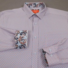 Johnston  Murphy Performance Shirt Mens Large Orange Paisley L/S Stretch Flip