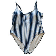 Old Navy Womens 3X Blue White Striped One Piece Swimsuit Adjustable Straps Plus
