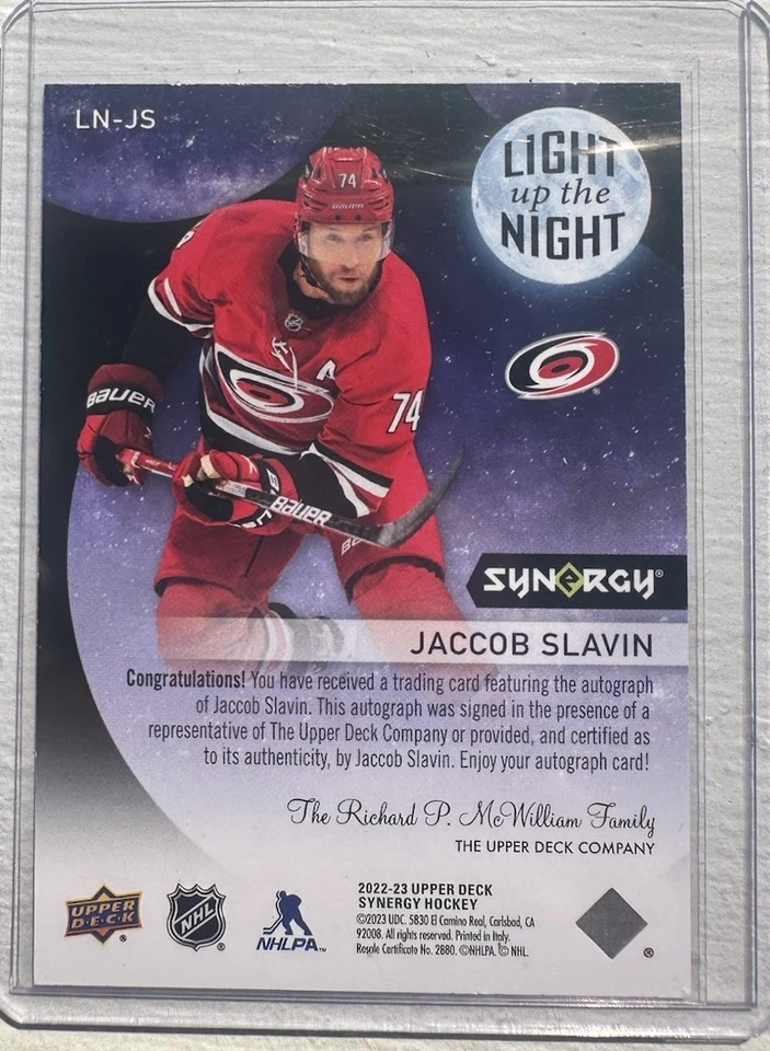 2022-23 Upper Deck Synergy Light Up The Night Jaccob Slavin Auto /99 #LN-JS Rare - Image 2 of 2