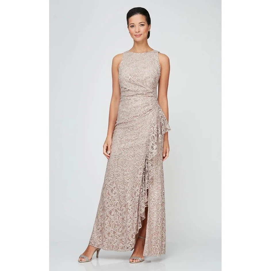 alex evenings maxi dresses Alex Evenings Womens Lace Glitter Evening Dress Navy 10