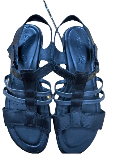 Sandali donna ECCO neri cinturino pelle slingback zeppe scarpe basse estive taglia 7