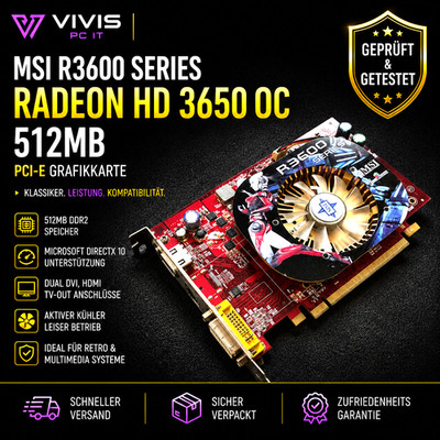 MSI Radeon HD 3650 R3600 Series OC 512MB PCI GRAFIKKARTE RETRO
