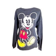 Classic Vintage 1980s Mickey  Co Black Boatneck Knit Sweater Mickey Mouse
