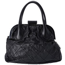CHANEL Wild Stitch Expandable Frame Tote Bag Black Leather