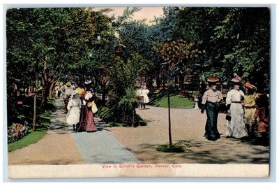 c1910 Views Elitch's Garden Park People Lined Trees Denver Colorado CO Postcard
