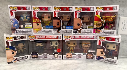 Lot of x9 WWE Funko POPS! - Hogan Cena Undertaker The Rock Macho Man Warrior ETC
