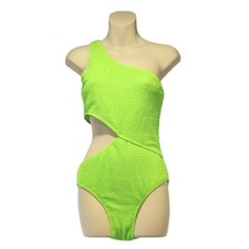 Large Size One Shoulder Cutout One Piece Swimsuit Wide Strap Green