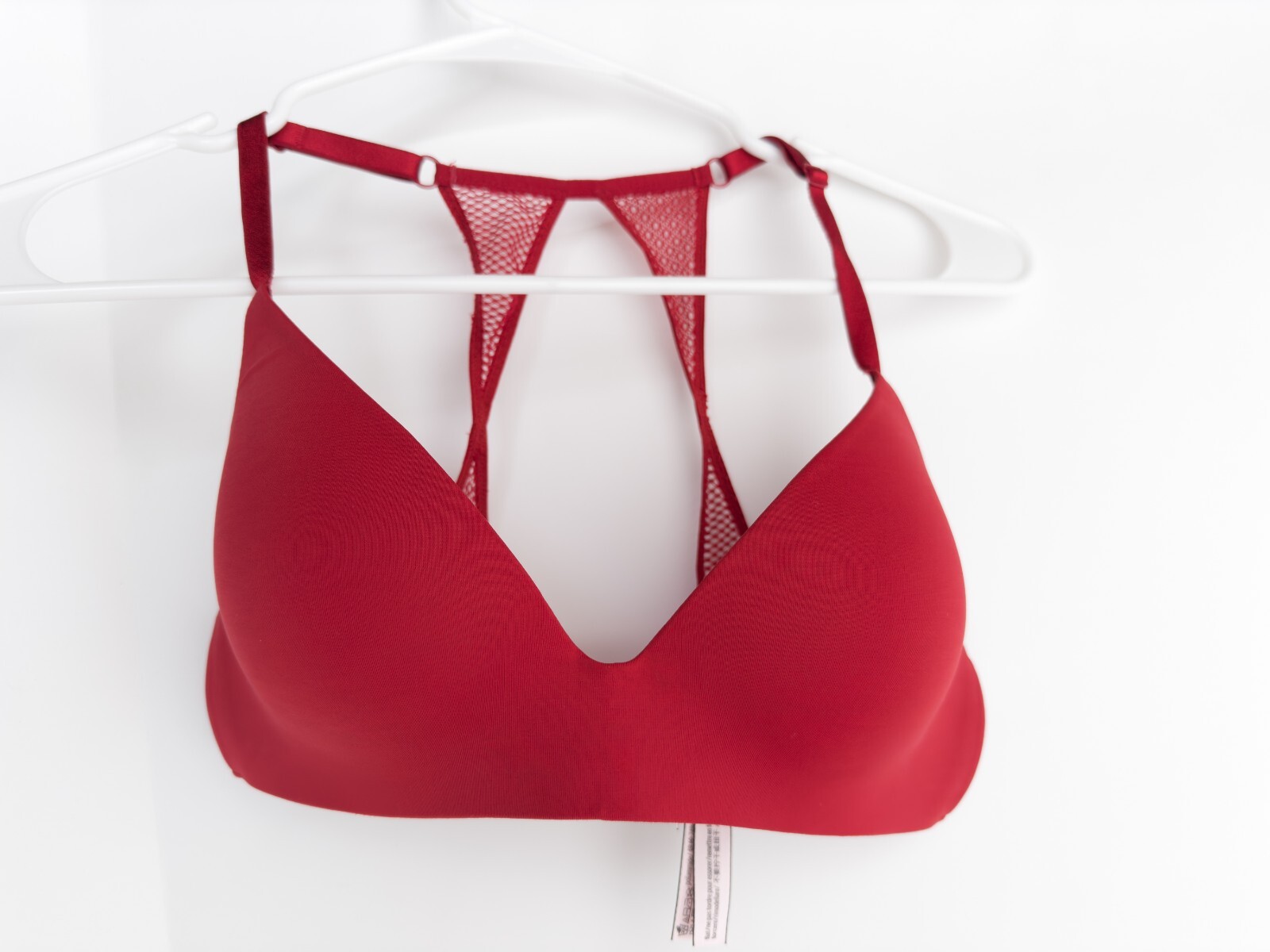 Victorias Secret T-Shirt Lightly Lined Wireless Bra Red Mesh Detail Size 32C