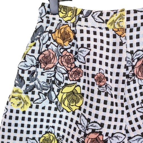 River Island Brown Blue Pastel Check Floral Woven Jacquard Shorts - Size 10 - Picture 9 of 10