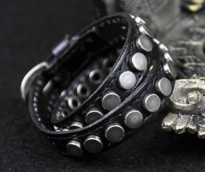 Details about S368 Double Wrap Round Metal Studs Vintage Leather Bracelet Wristband Cuff BLACK Details about S368 Double Wrap Round Metal Studs Vintage Leather Bracelet Wristband Cuff BLACK
