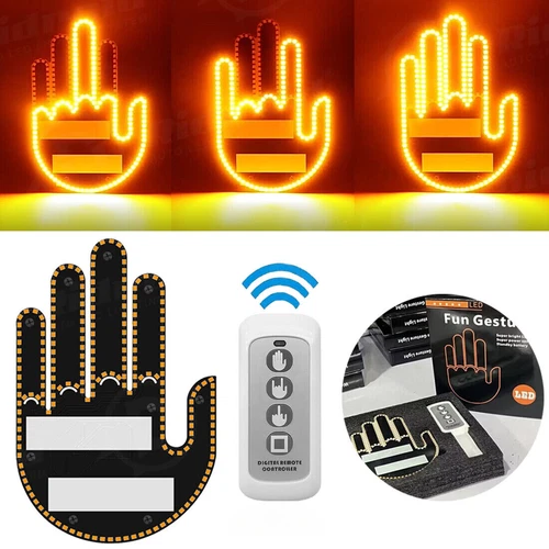 Car Finger Light with Remote Road Rage Signs LED Car Back Window Sign Gesture