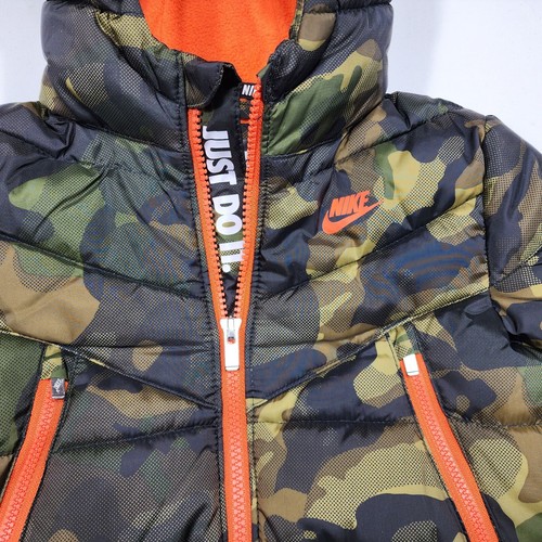 Nike Puffer Winter Hooded Just Do It Jacket Coat Green Camo Boys 3T 76H860-A38 - Picture 3 of 8