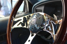 380mm Chrome Dark Mudflap Steering Wheel Wood Grip (15") - 6 Hole Chevy GMC C10