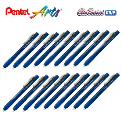 Pentel Clic Eraser Grip Retractable Eraser with Grip, Blue Barrel, 18 Erasers