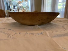 Antique Turned Wood Primitive Bowl with Raised Lip 11 x 10 x 2.6 small crack