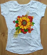 Traditional T - shirts Ukrainian trident symbol national woman Sunflower wheat