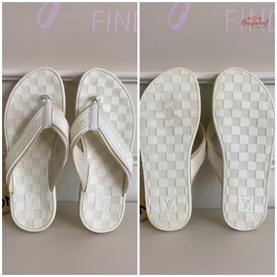 Authentic Louis Vuitton Ivory Damier Line Rubber Flat Flip