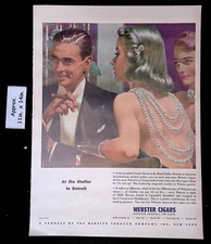 1948 WEBSTER CIGARS Couple at the Statler in Detroit Print Ad 44738