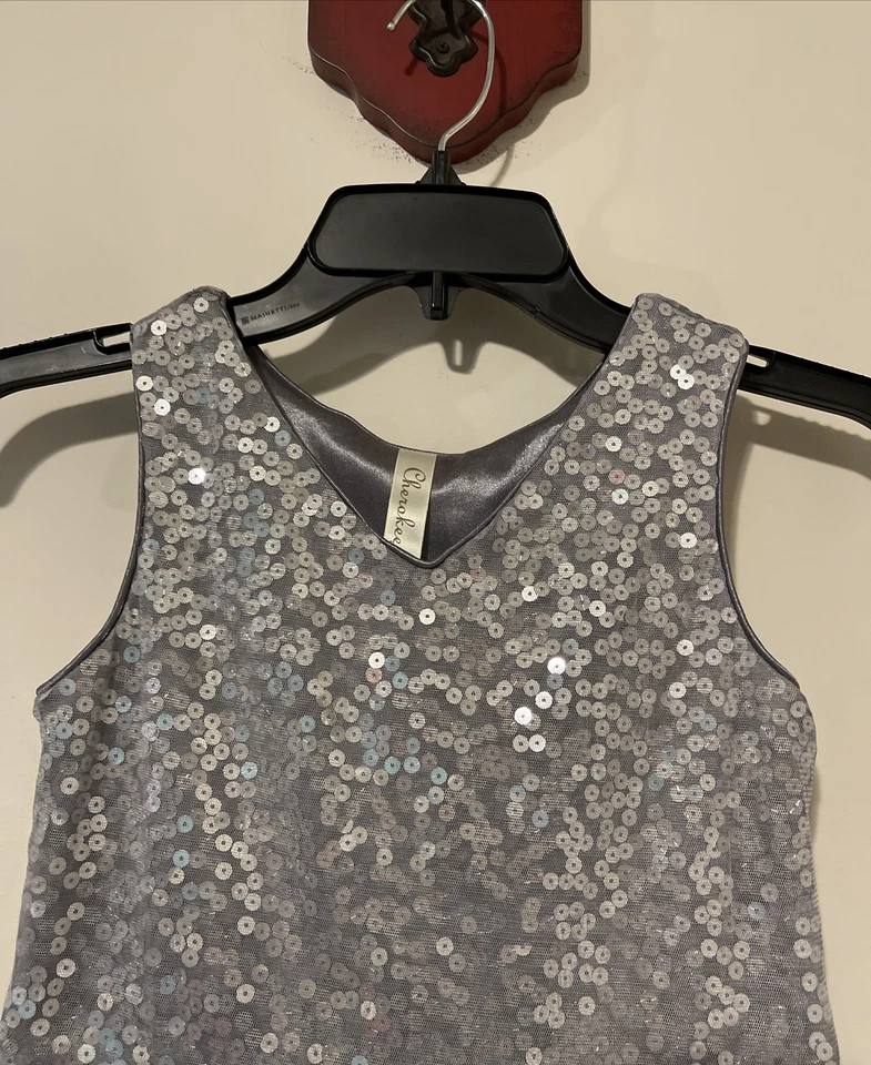 Vestido Cherokee feminino médio prata lantejoulas comprimento do joelho! A2096 - Imagem 2 de 4