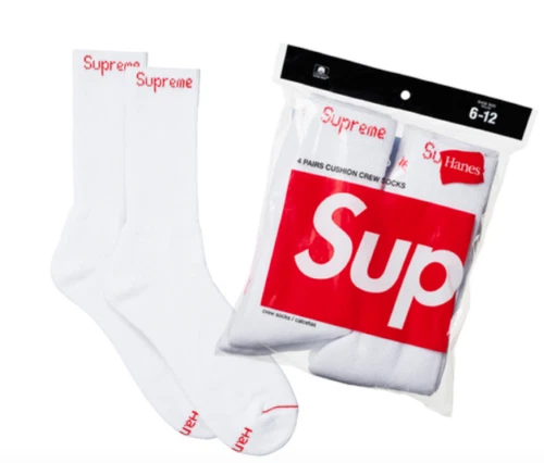 PACK DE 4 SUPREME/HANES CREW/SOCKS BLANC NEUF AVEC ÉTIQUETTES 100 % AUTHENTIQUE