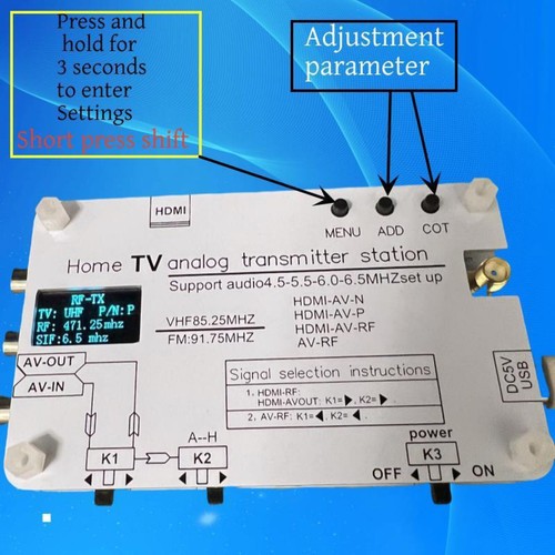 Transmisor de señal de TV analógico blanco Transmisor de TV analógico para el hogar con pantalla OLED - Imagen 8 de 10
