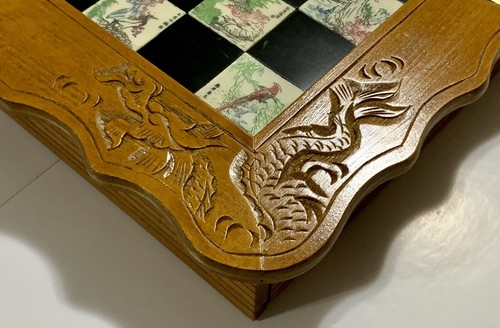 Vintage Japanese Handmade Folding Chess Set Engraved & Carved Scenes Pieces Wood - Picture 3 of 22