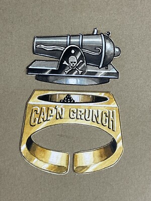 1960 s Cap n Crunch Cereal Cannon Ring Original Concept Art Vintage