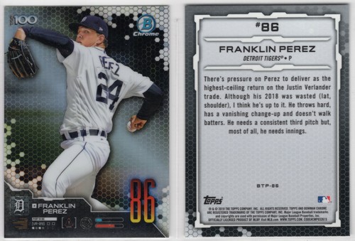 2019 Bowman Chrome Bowman Scouts Top 100 #BTP-86 Franklin Perez Tigers