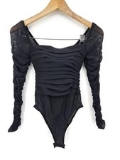 NWOT Princess Polly Delany Bodysuit Womens 0 Black Mesh Long Sleeve Padded Cups