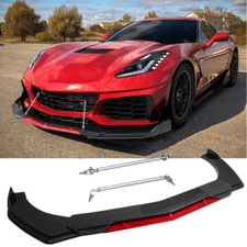 Carbon Look Front Bumper Lip Splitter+Strut Rods For Chevrolet Corvette Z06 C6