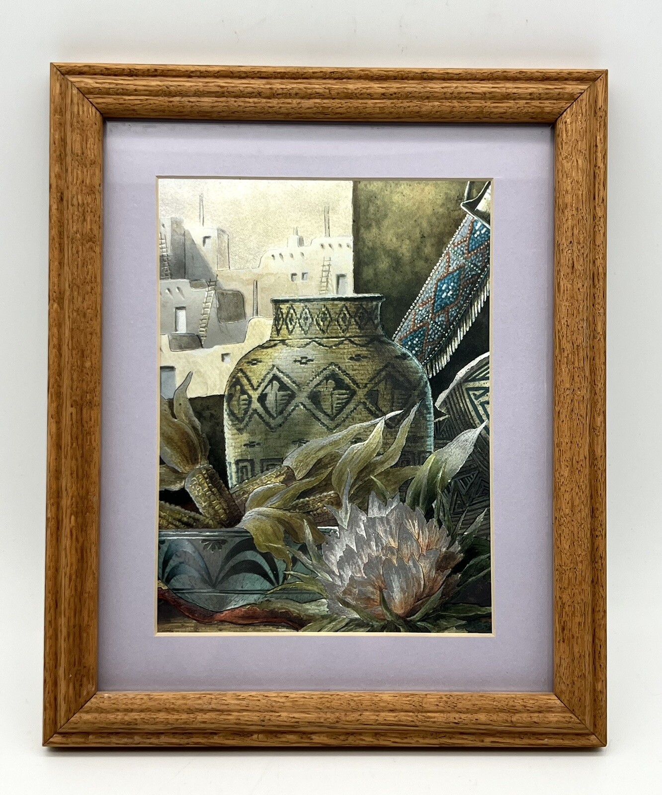 Southwest Pottery Foil Art Print Pots & Corn Engraving And Etching Framed Sign